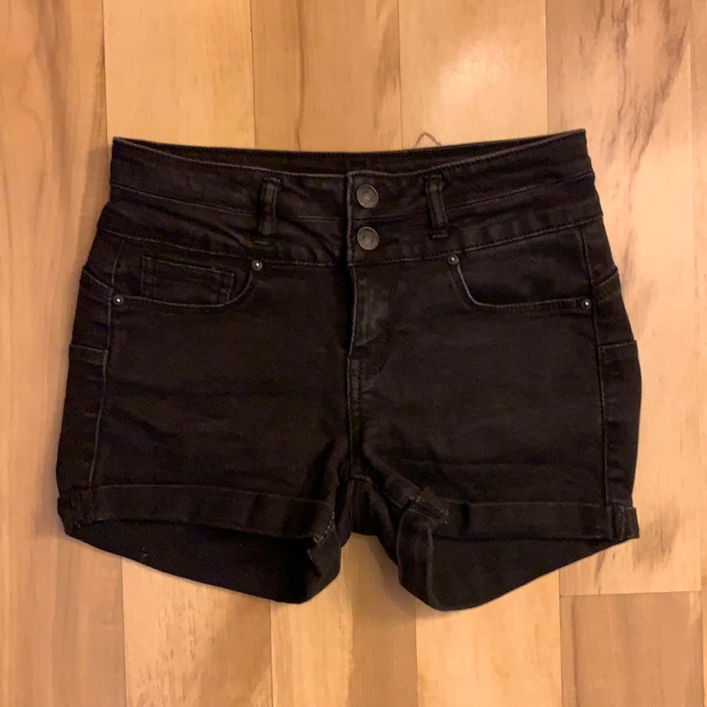 Black denim shorts